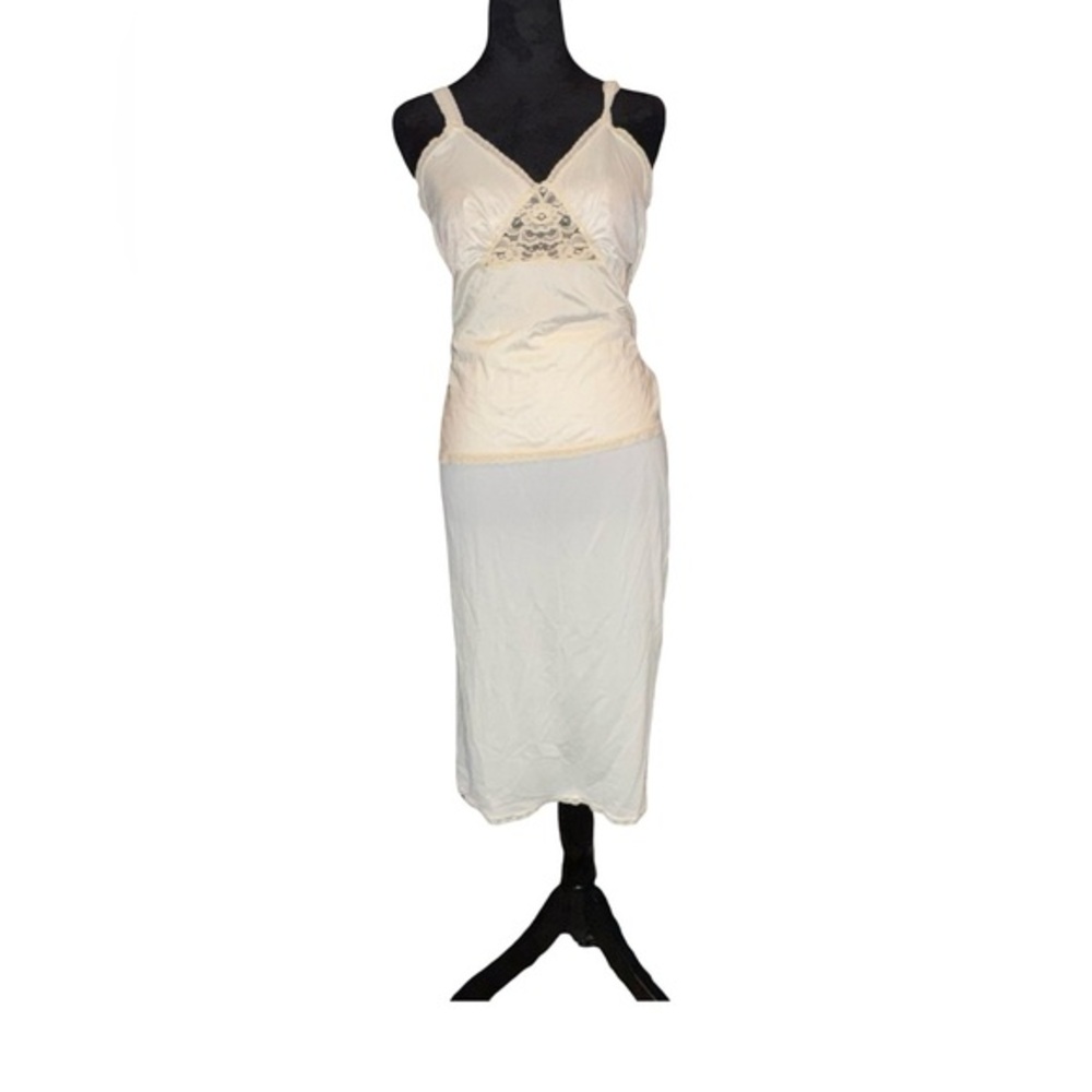 VTG 90s slip nylon/lace set made in USA in cream by shadowlane and Marie Star